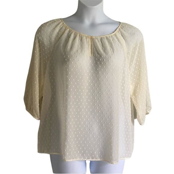 Ann Taylor Petite Sheer Textured Polyester Keyhole Blouse Petite Large - Picture 3 of 9